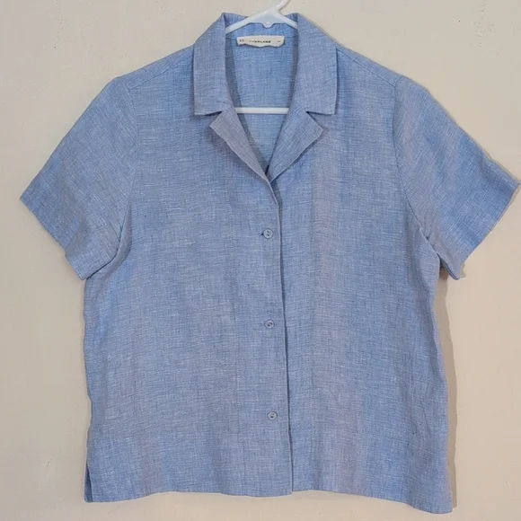 Everlane The Notch Shirt in Linen Light Blue Button Up Short Sleeve Boxy Top -XS - Picture 2 of 8
